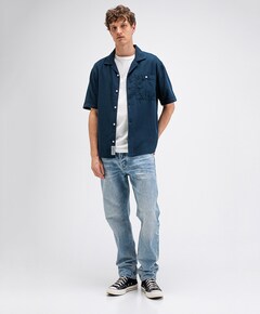 Heren overhemd korte mouw blauw