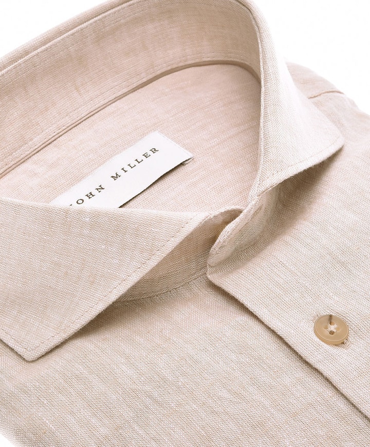 Heren overhemd lange mouw beige