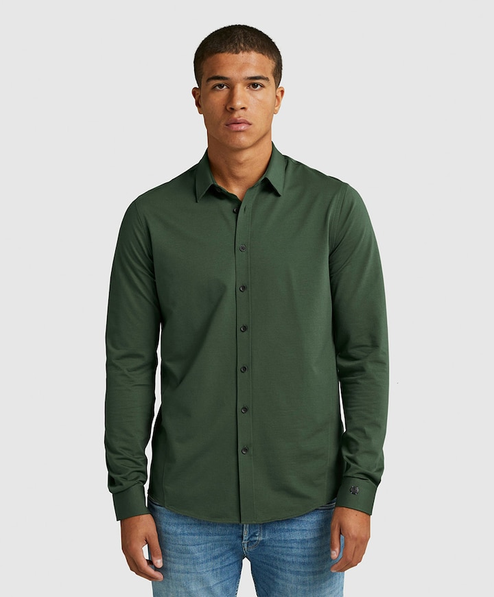 Heren overhemd lange mouw groen
