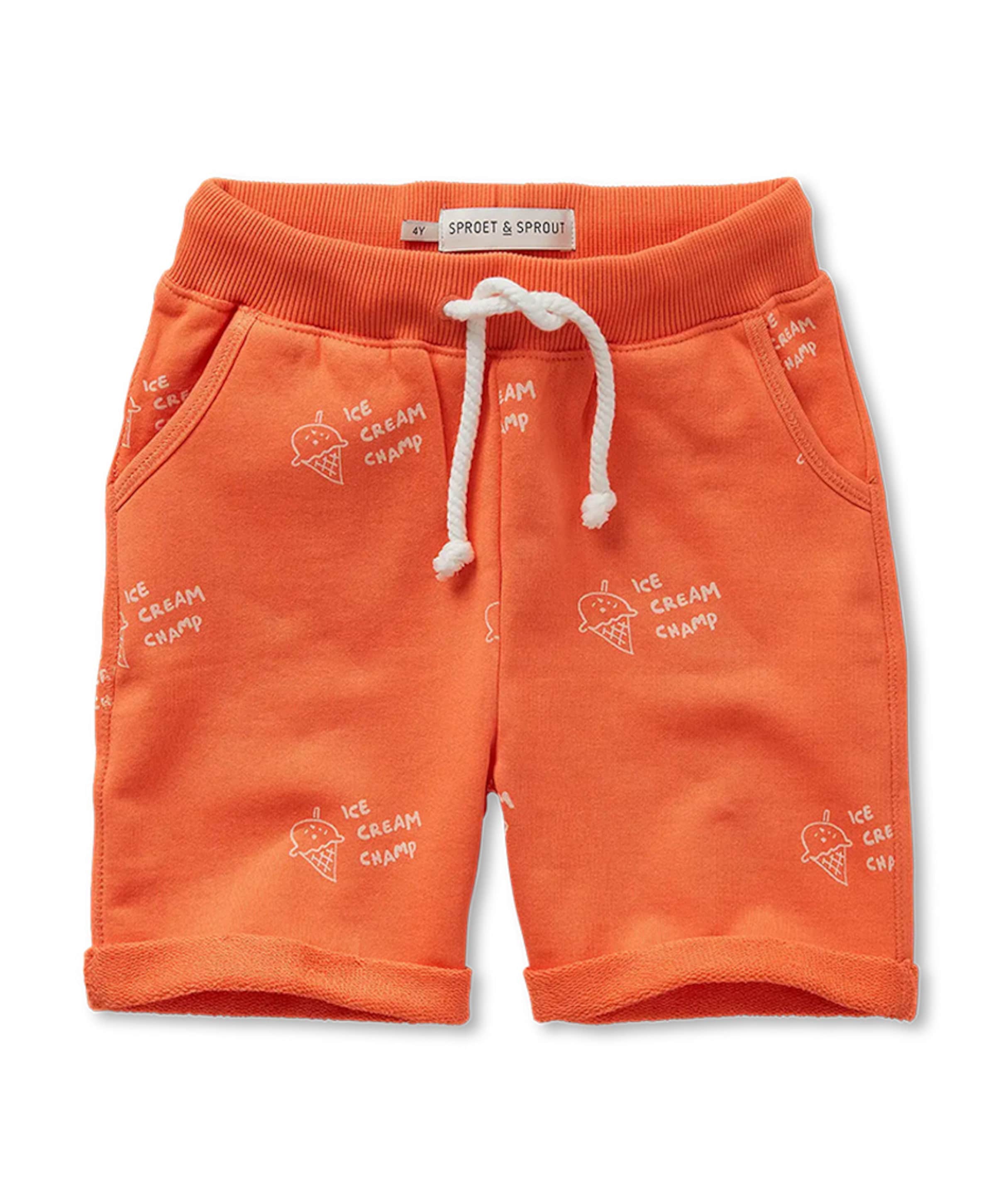 Sweat ice cream print jongens korte broek oranje