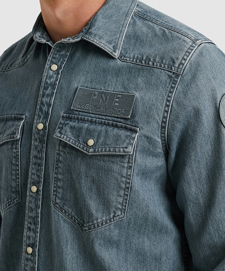 Heren overhemd lange mouw blauw