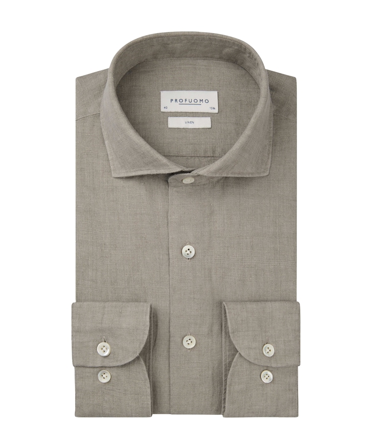 Heren overhemd lange mouw beige