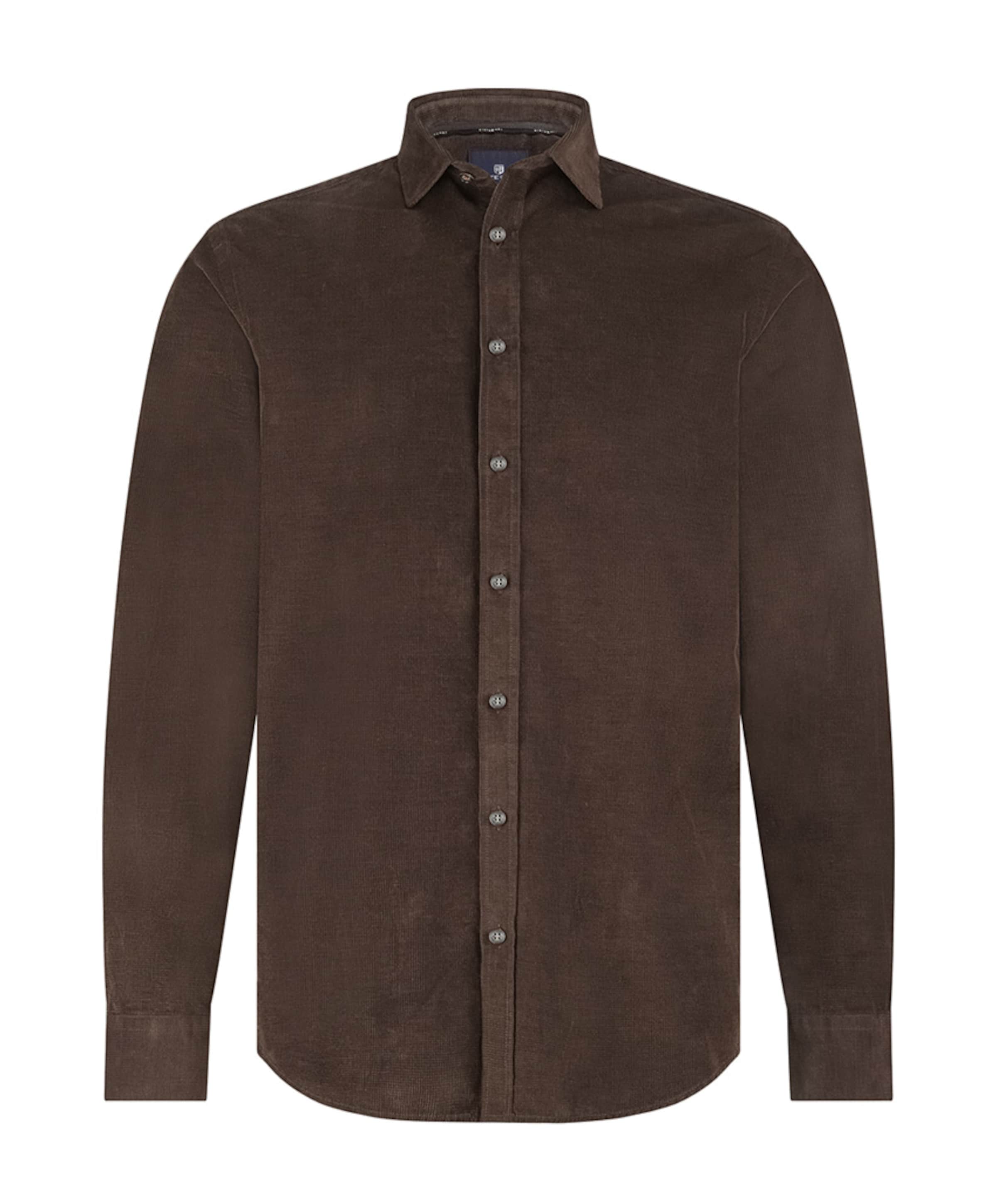 Heren overhemd lange mouw bruin