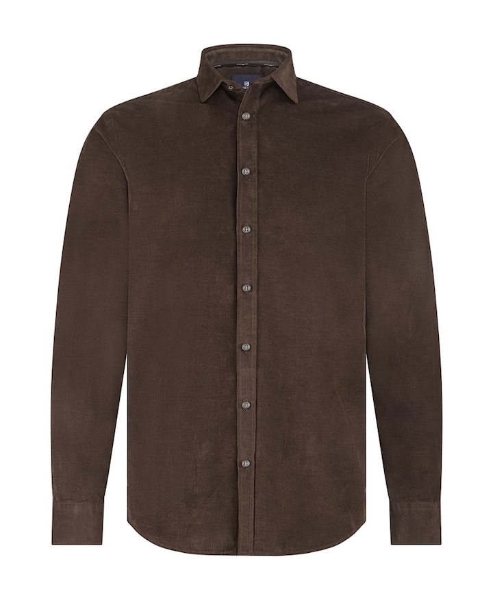 Heren overhemd lange mouw bruin