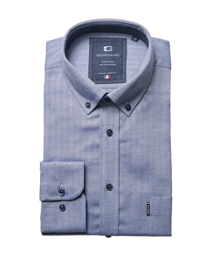 Heren overhemd lange mouw blauw