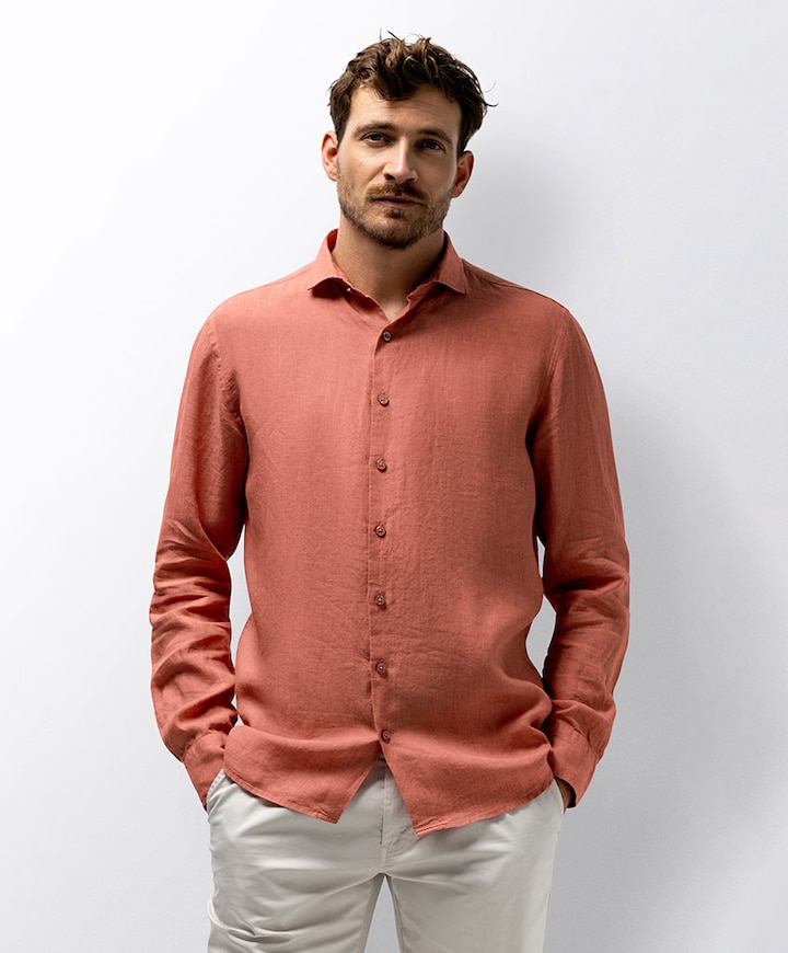 Heren overhemd lange mouw roze