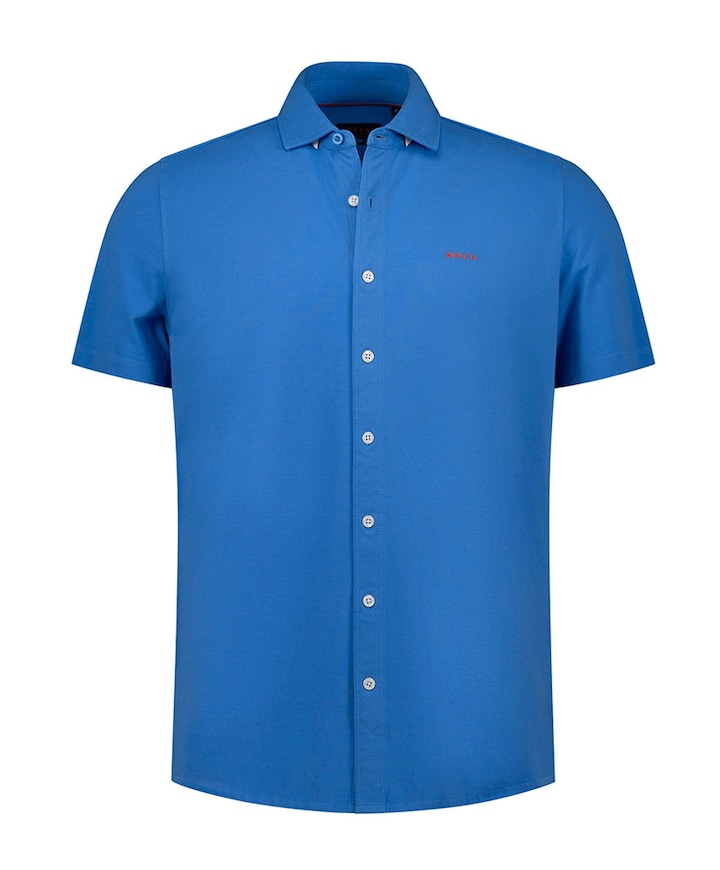 Heren overhemd korte mouw blauw