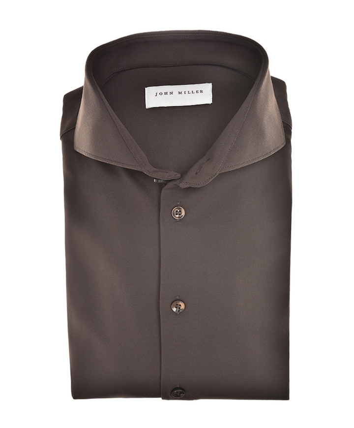 Heren overhemd lange mouw bruin