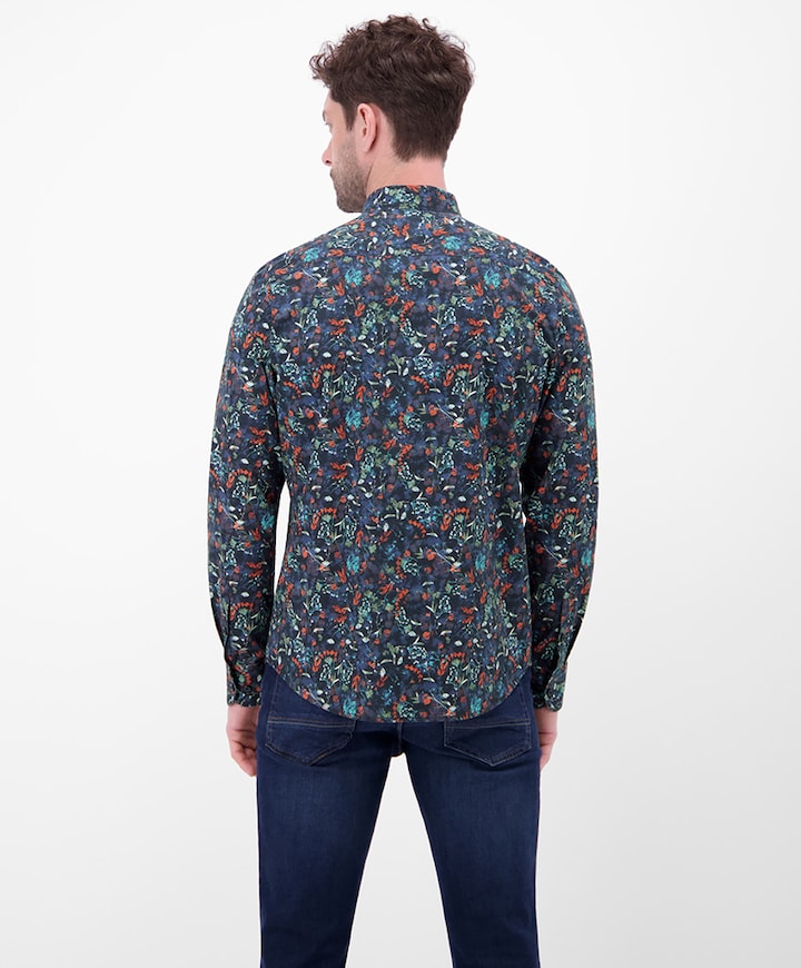 Heren overhemd lange mouw blauw