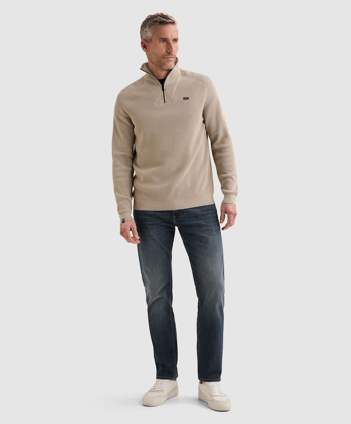 Heren trui met rits beige