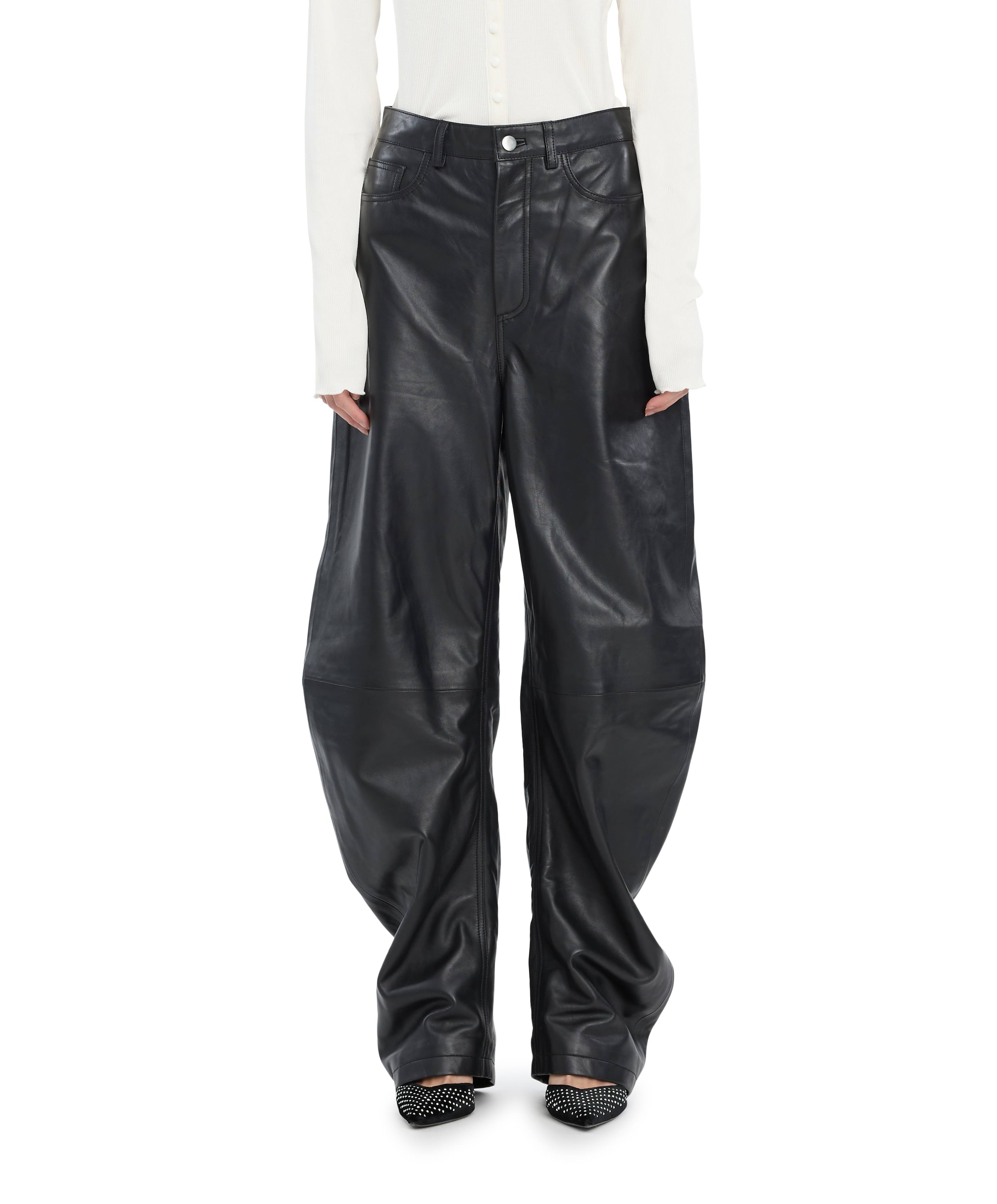 Barrel Leg Leather Pants dames broek zwart