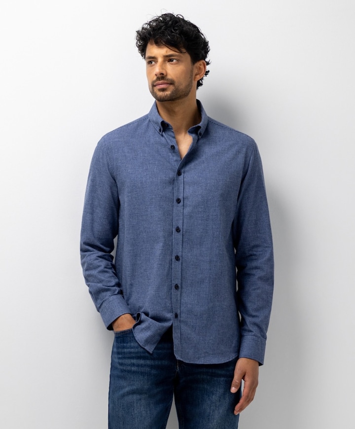 Heren overhemd lange mouw blauw