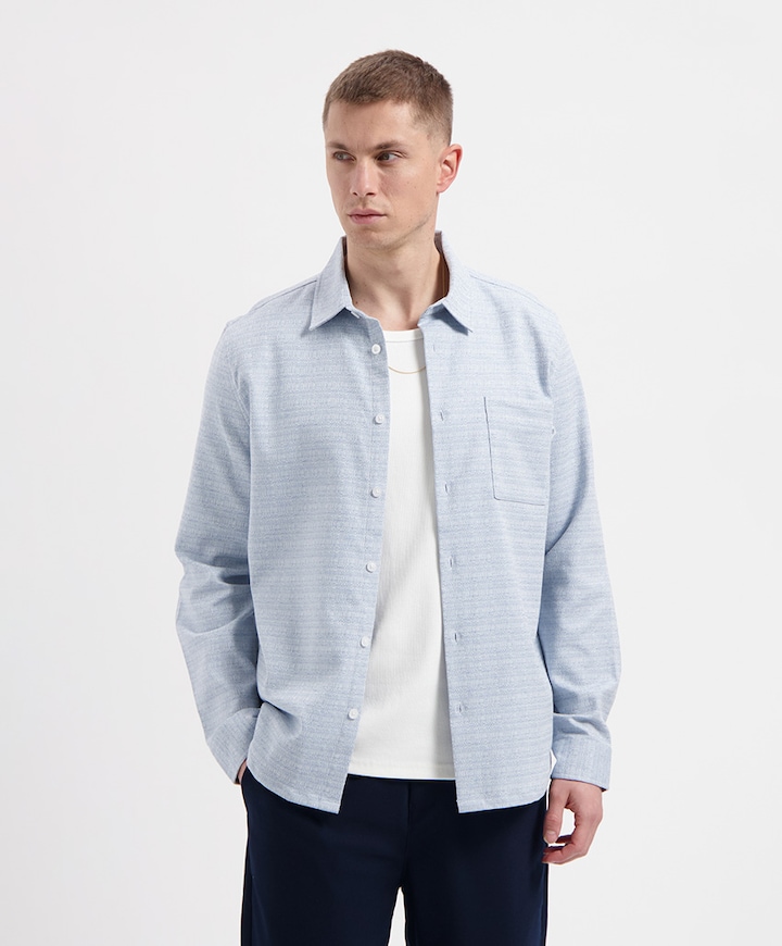 Heren overhemd lange mouw blauw