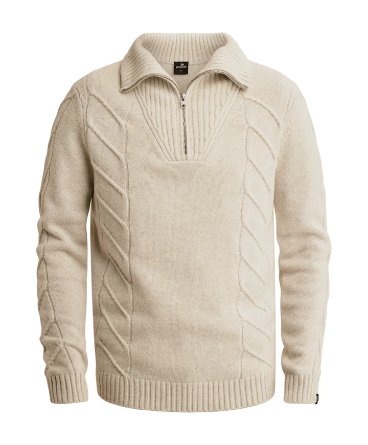 Heren trui met rits beige
