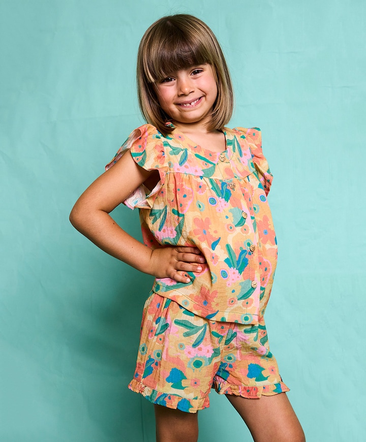 Meisjes blouse korte mouw multicolor