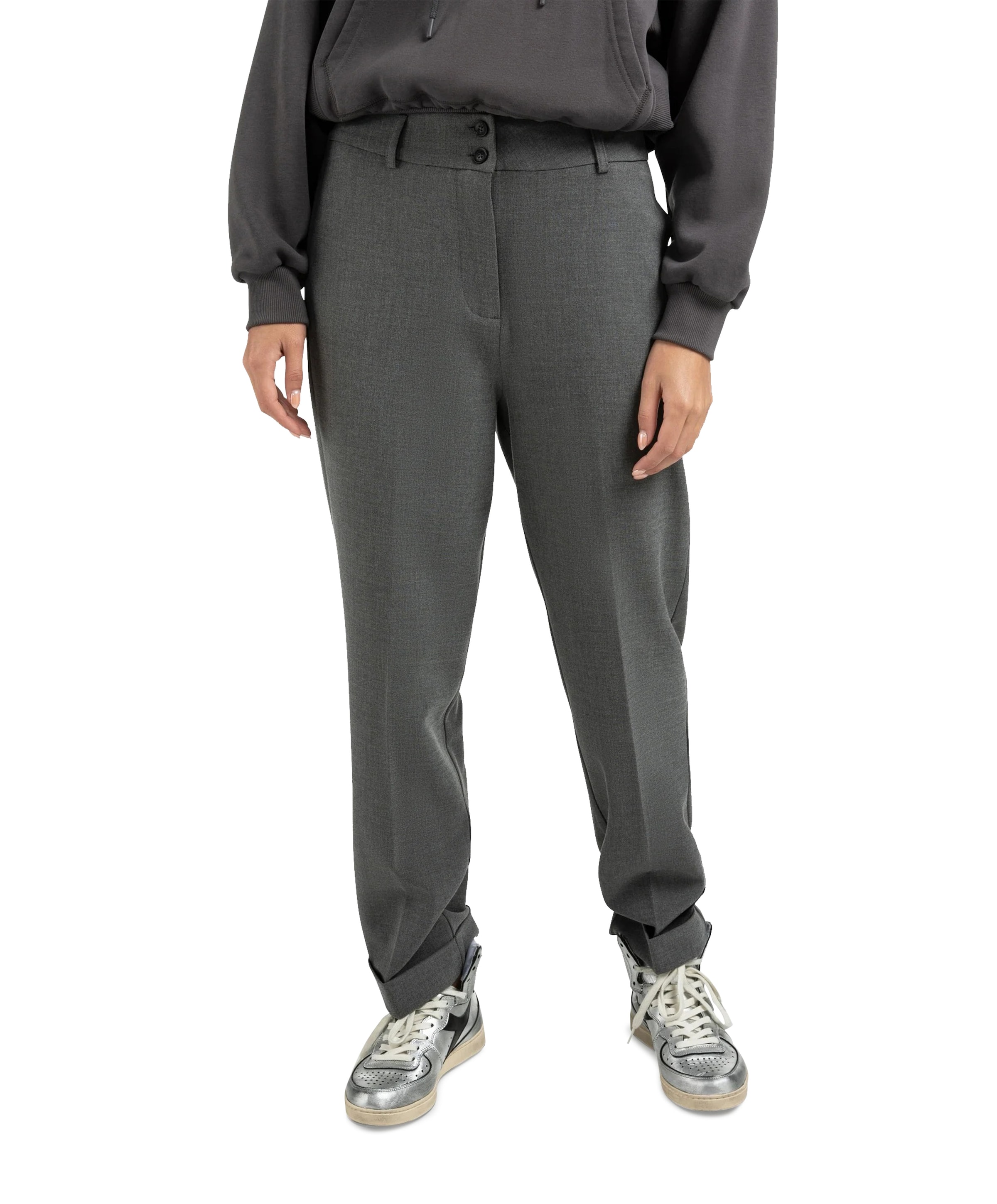 Woven high waist straight fit broek grijs