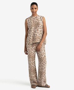 Leopard print broek beige