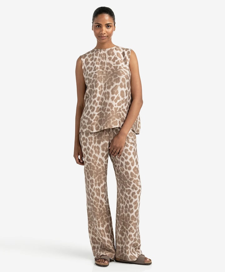 Leopard print broek beige