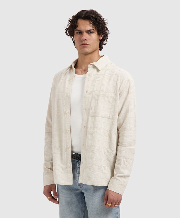 Heren overhemd lange mouw ecru