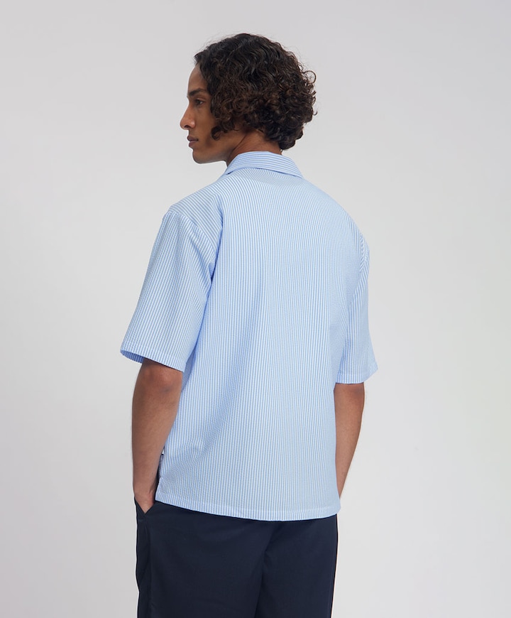 Heren overhemd korte mouw blauw