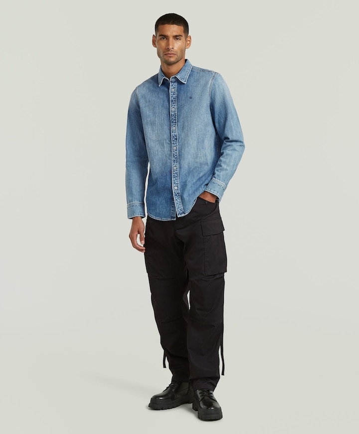 Heren overhemd lange mouw blauw