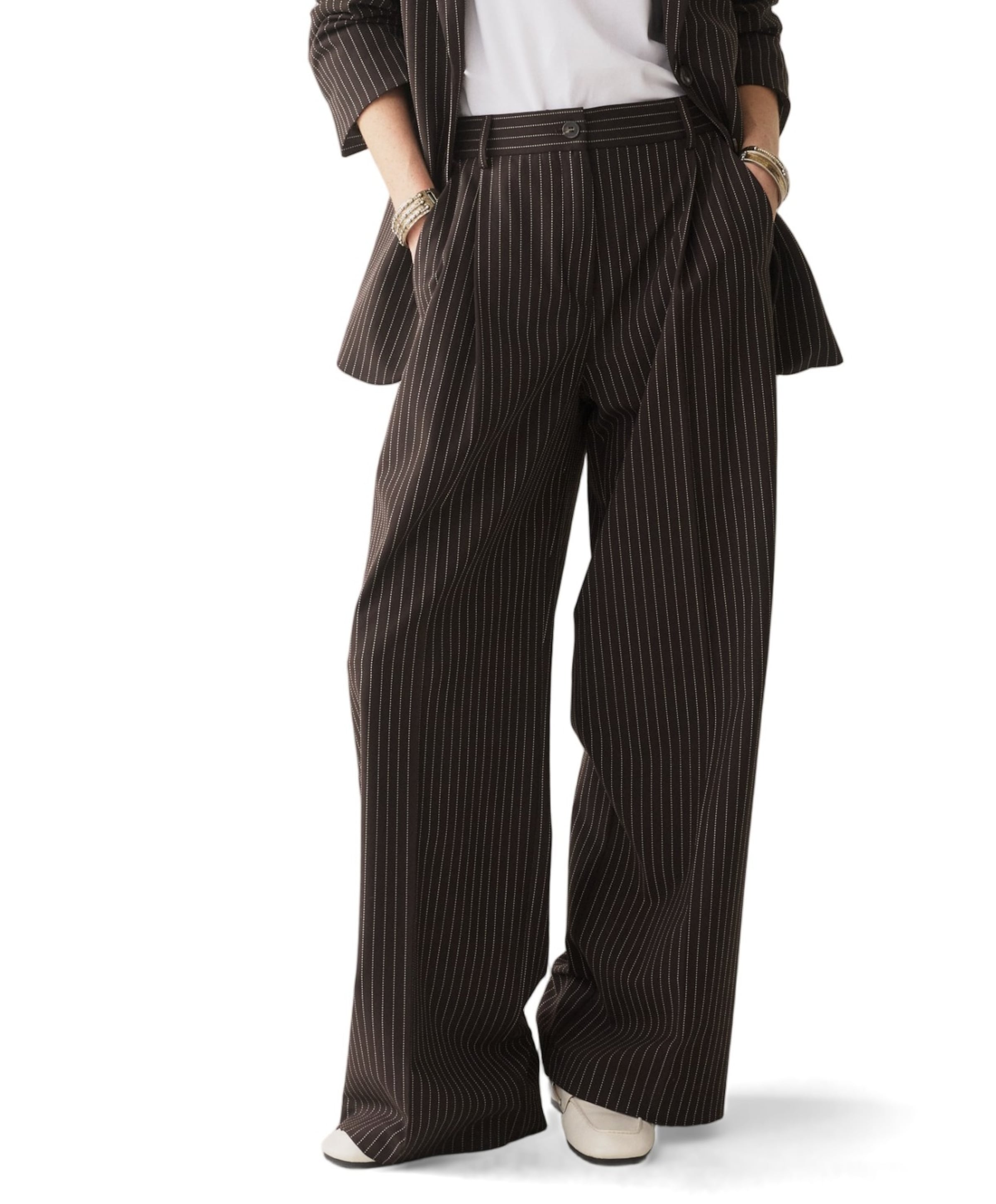 Wide leg Viscose blend stripe dames broek bruin