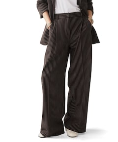 Wide leg Viscose blend stripe dames broek bruin