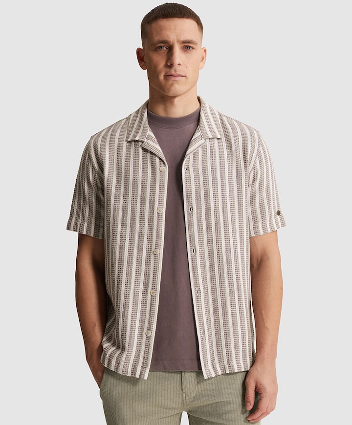 Heren overhemd korte mouw beige