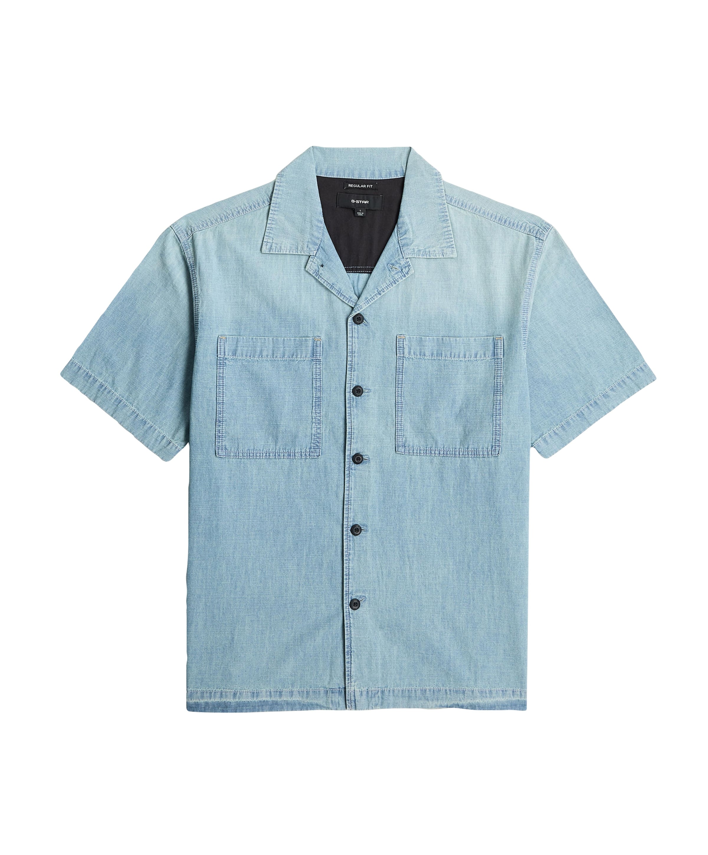 Heren overhemd korte mouw blauw