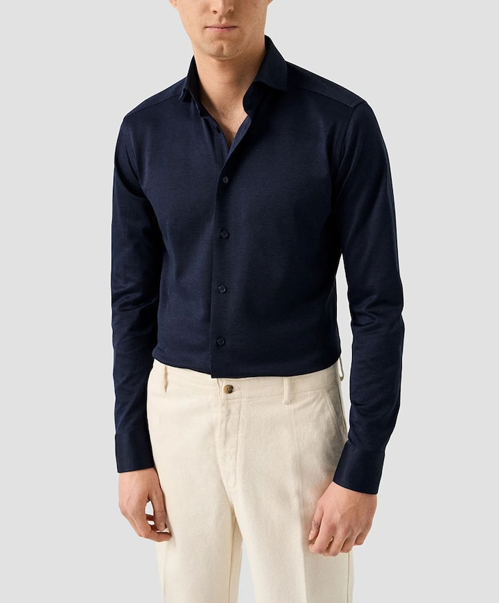 Heren overhemd lange mouw blauw