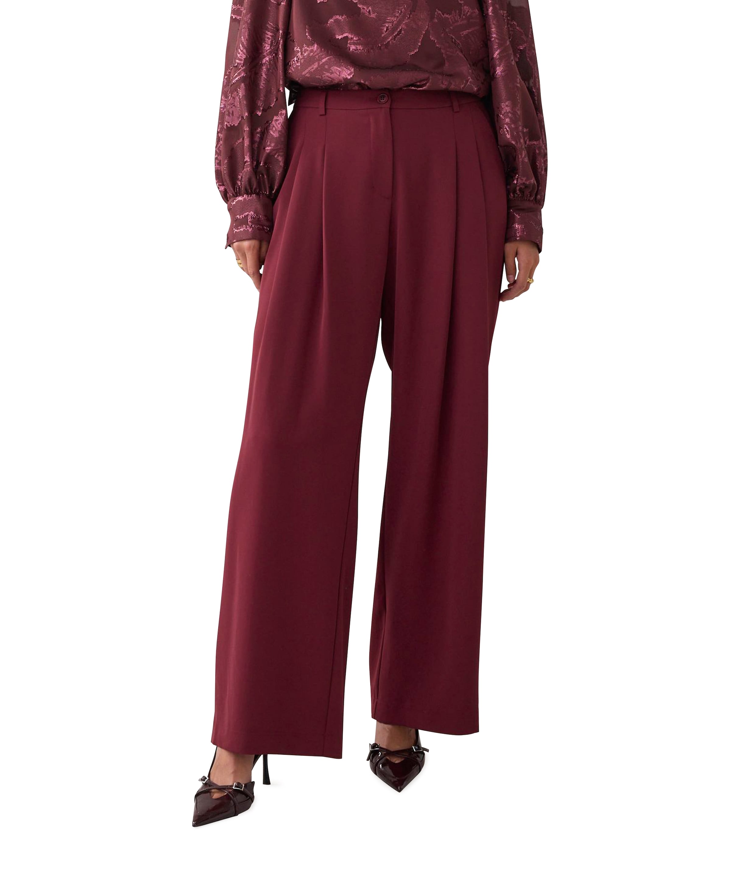 Wide leg fluid broek bordeaux