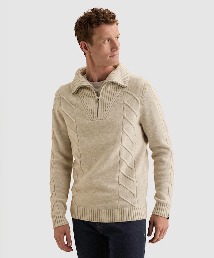 Heren trui met rits beige