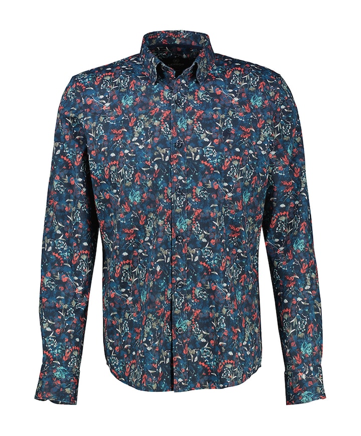 Heren overhemd lange mouw blauw