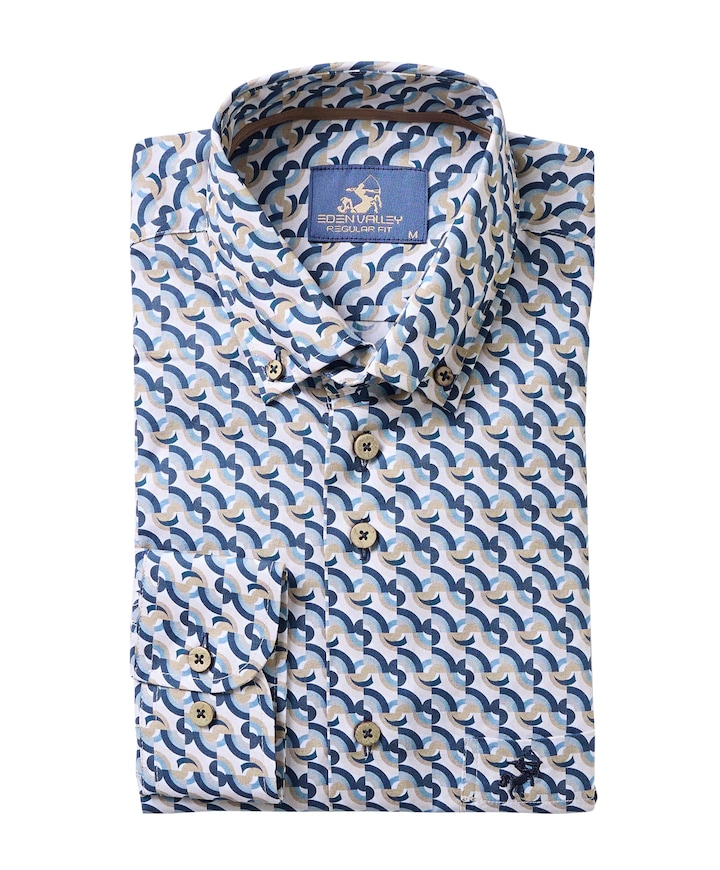 Heren overhemd lange mouw blauw