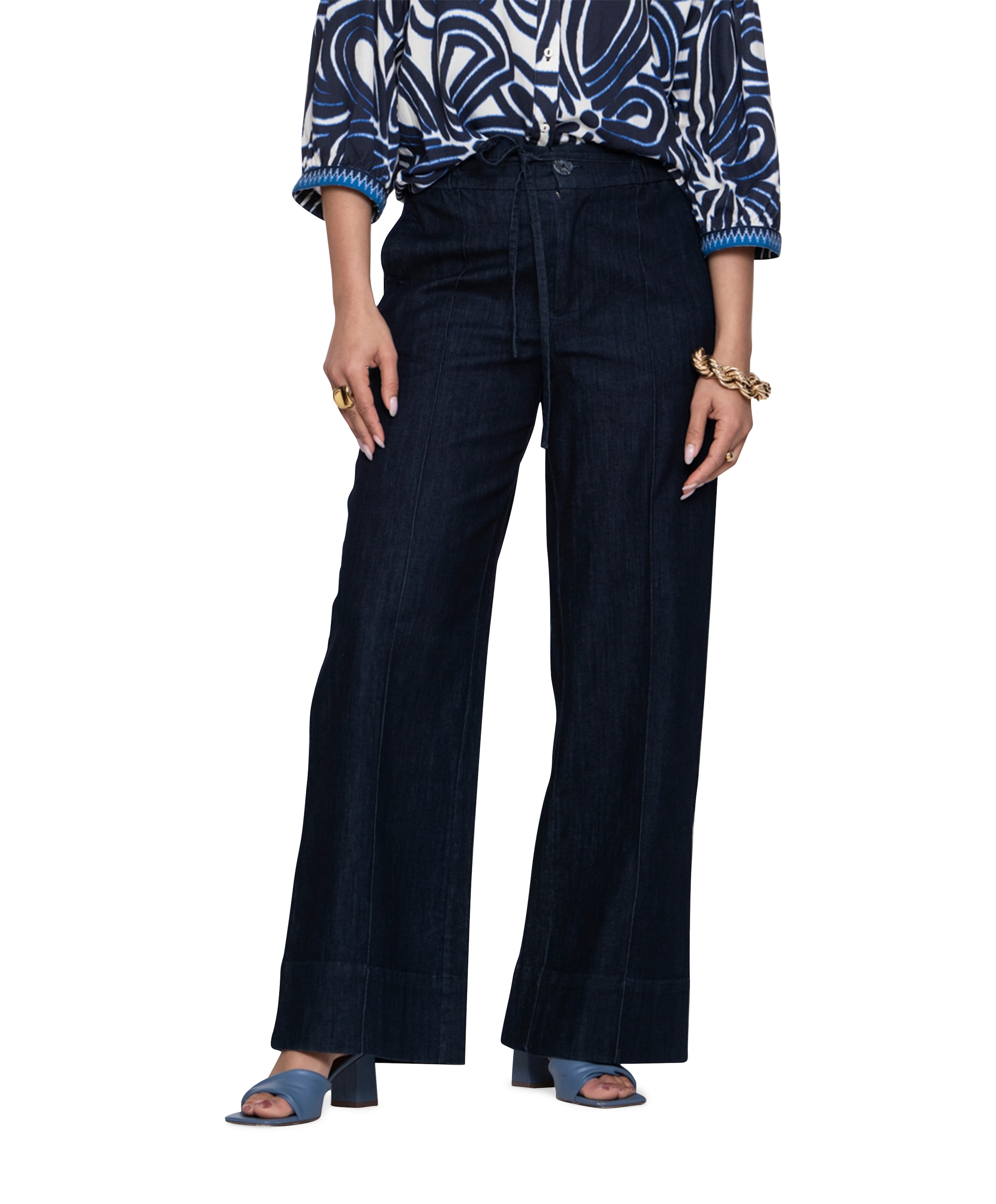 Jeans wide elastic waist dames jeans blauw