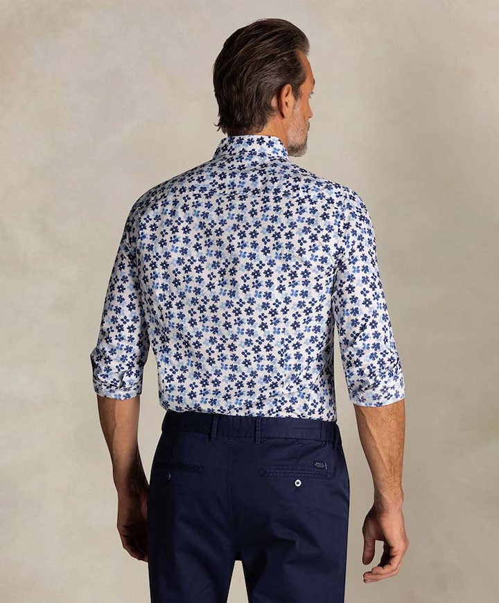 Heren overhemd lange mouw blauw