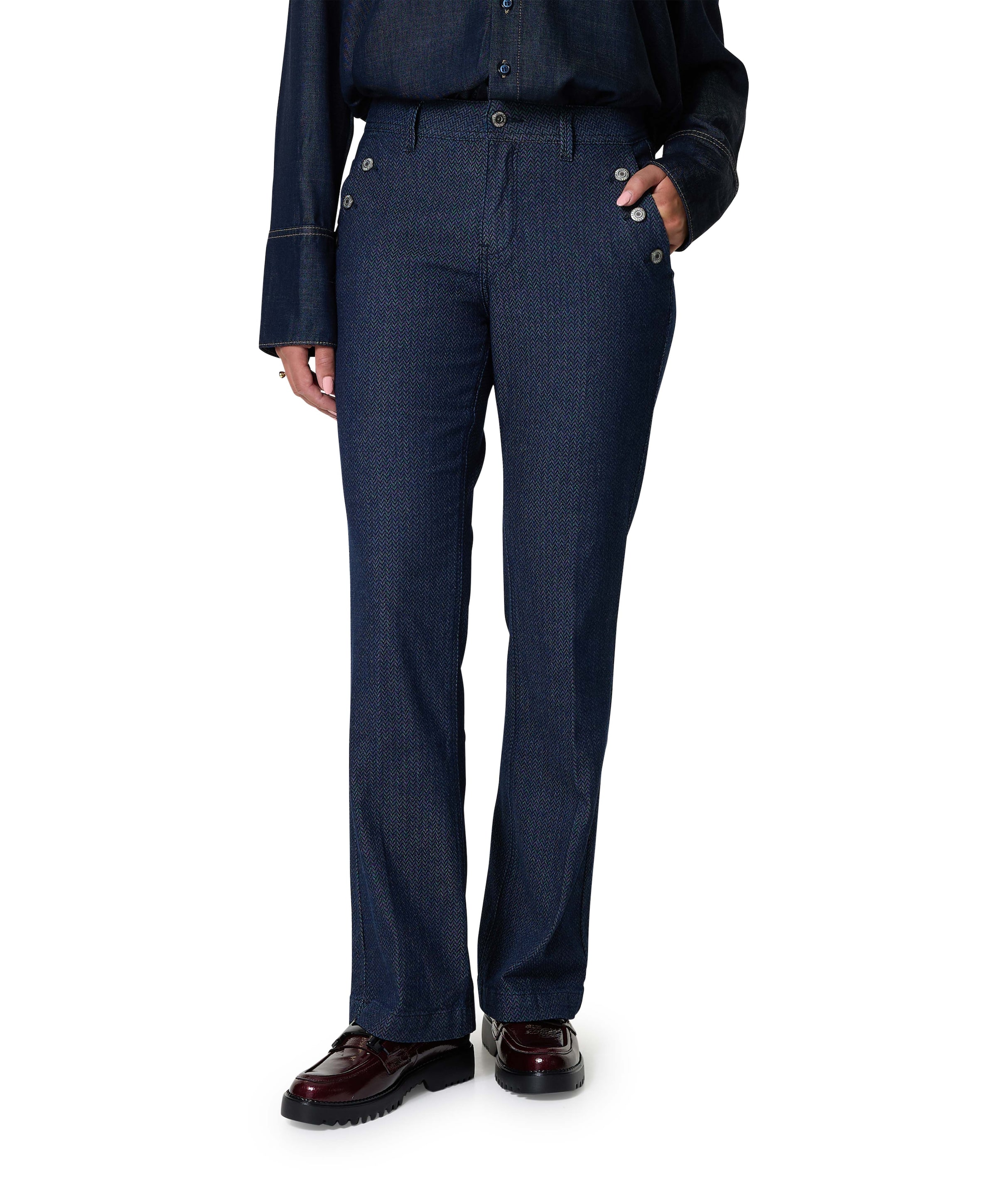 Bibette herringbone 82 cm jeans blauw