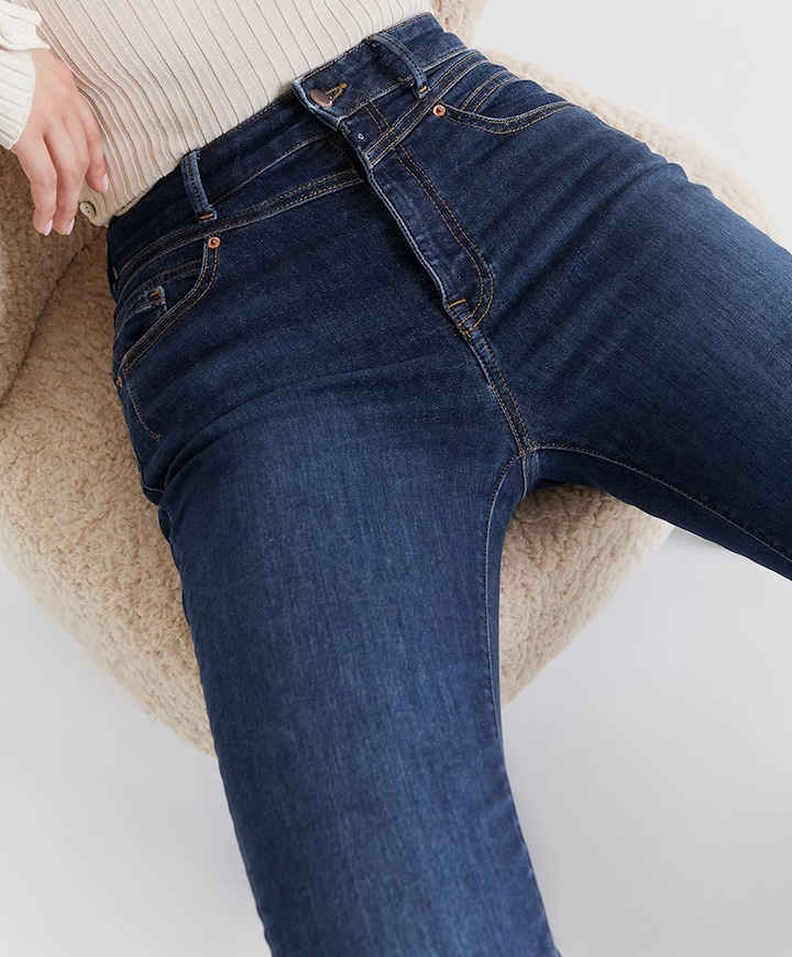 ultra high waist flare dames jeans blauw