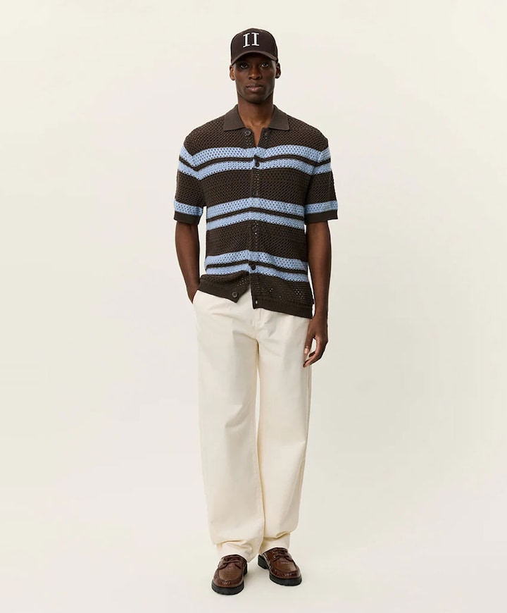 Heren overhemd korte mouw bruin