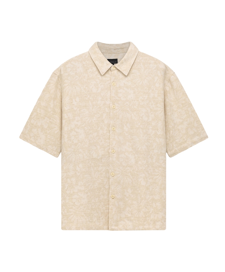 Heren overhemd korte mouw beige