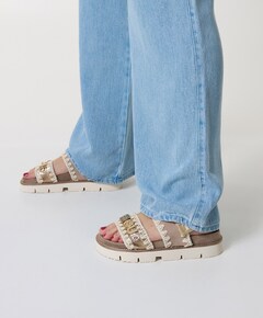 Bio sandal suede&leather -logo dames sandalen beige