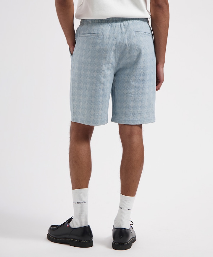 LAZORN BLEACHED DENIM JACQUARD SHORT heren korte broek blauw