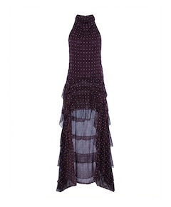 Dames jurk Señorita aubergine met blauwe polkadot