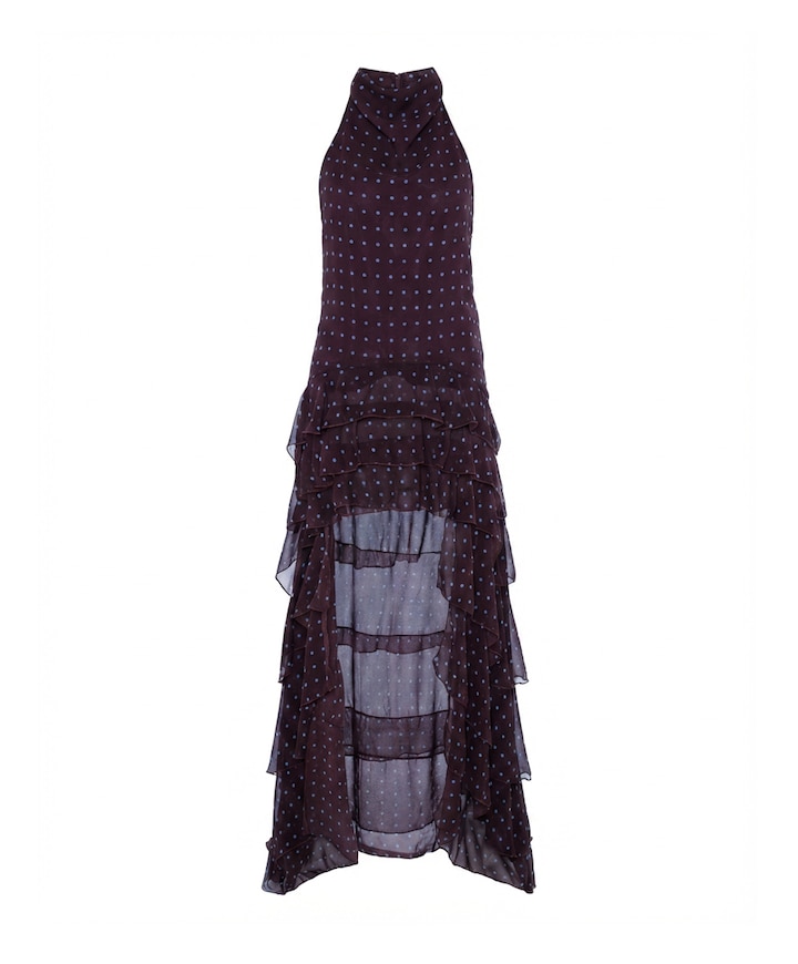 Dames jurk Señorita aubergine met blauwe polkadot