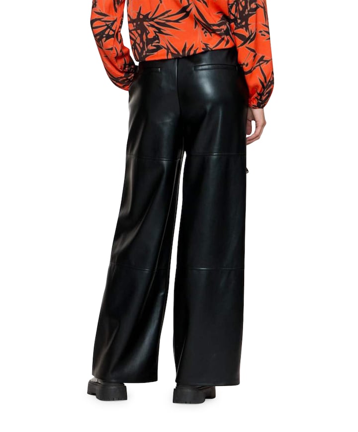 PU wide leg broek zwart
