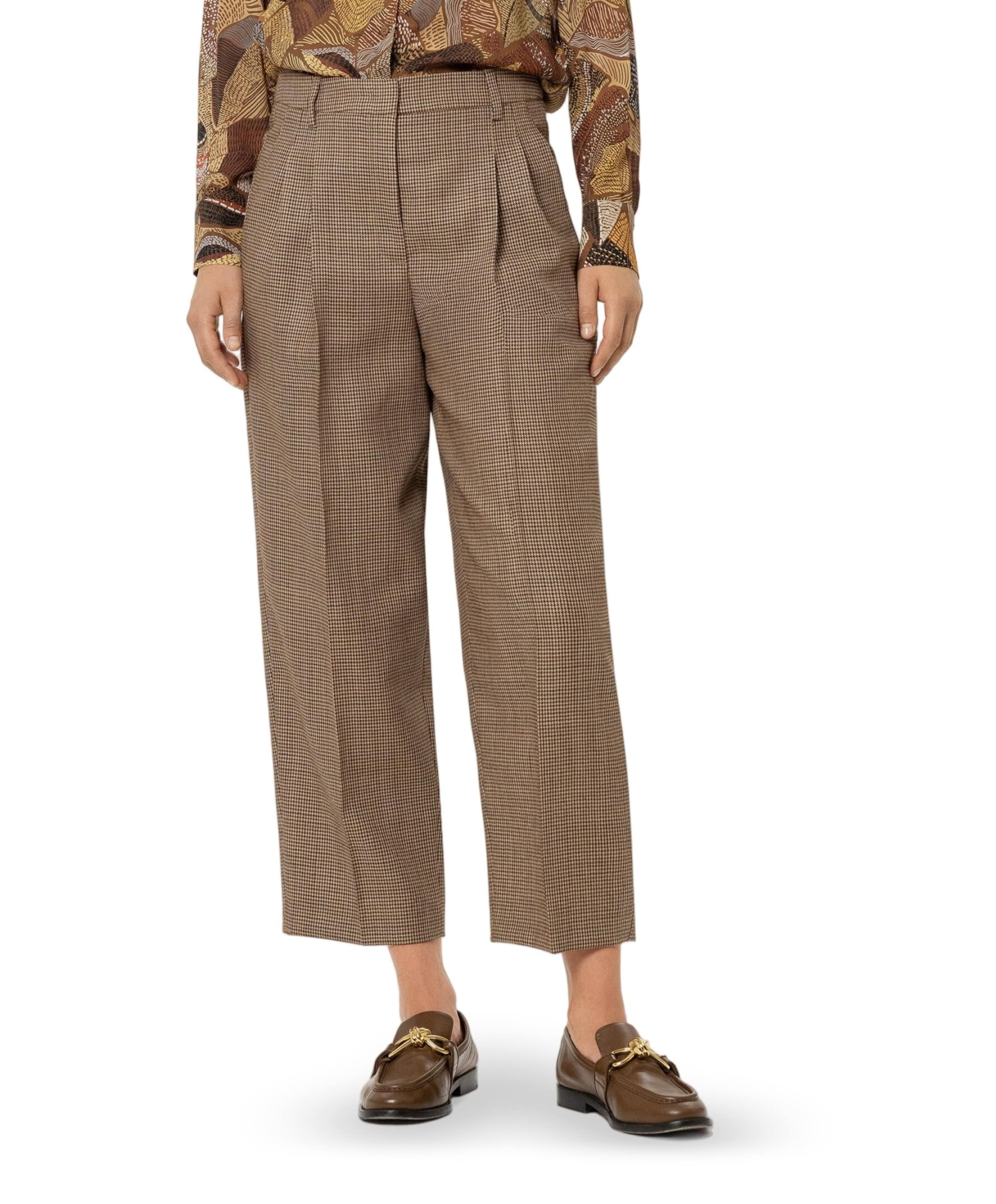 Glencheck-Tapered-Pants dames broek beige
