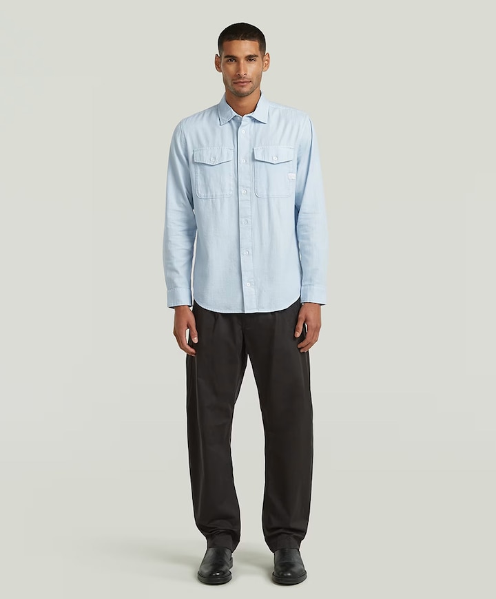 Heren overhemd lange mouw blauw