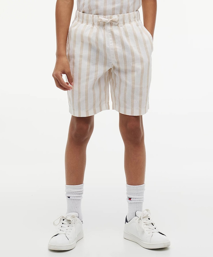 RELAXED LINEN BLEND STRIPE jongens korte broek beige