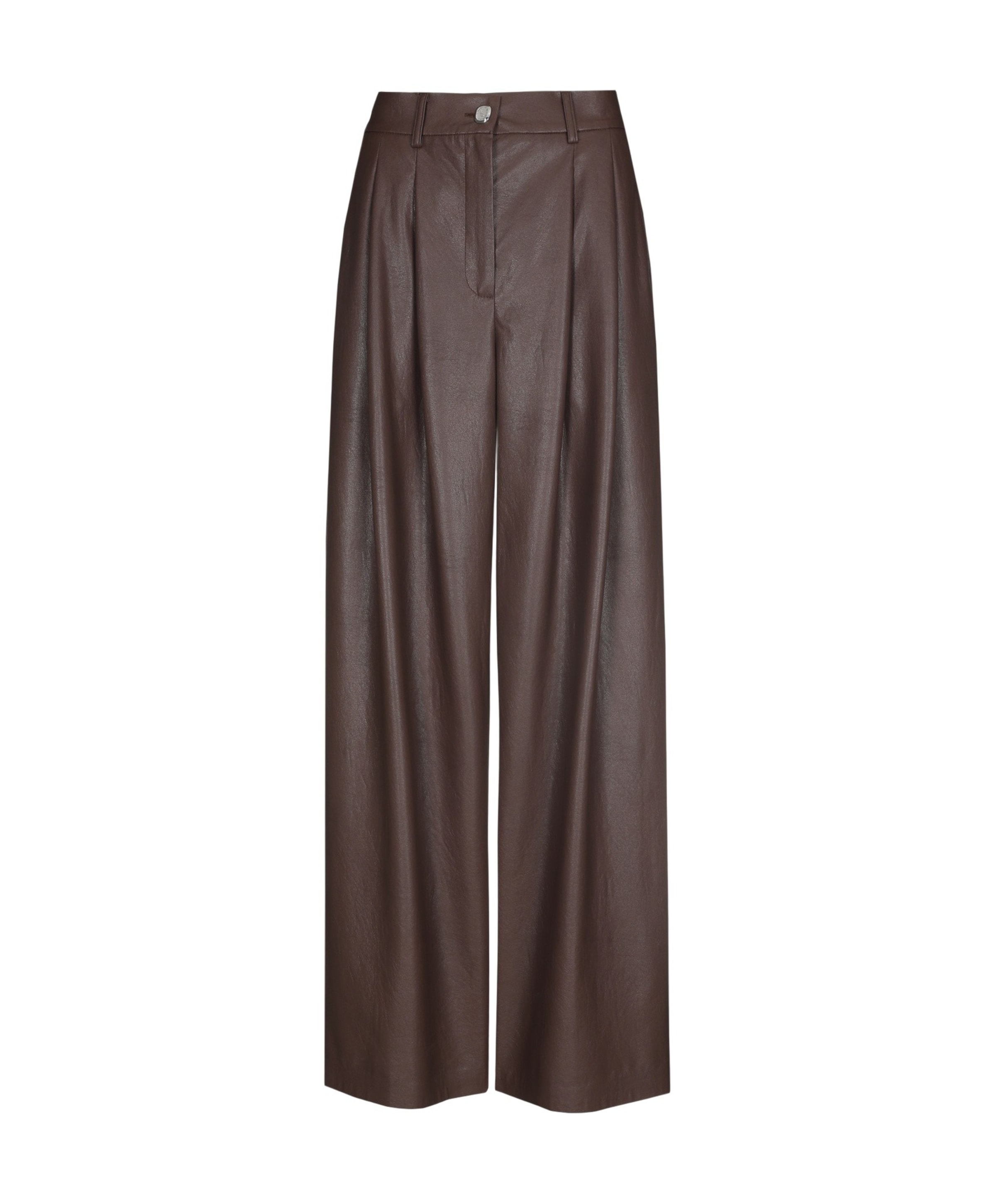 Broek-vegan leather-effen plooi dames broek bruin