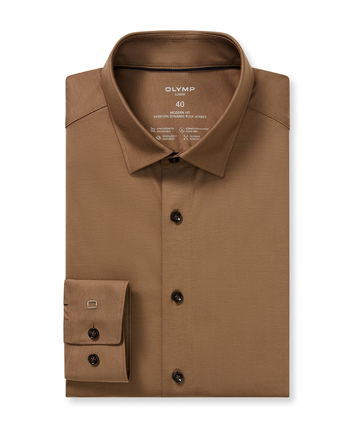 Heren overhemd lange mouw bruin